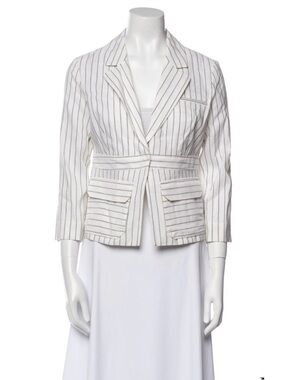 SUNO White Blazer with Thin Blue Pinstripes